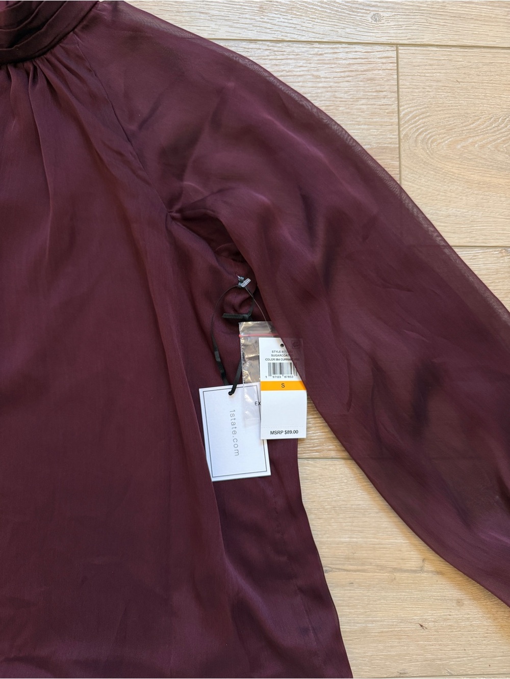 1.State Women's Mock Neck Raglan Sheer Balloon Sleeve Blouse, Small, NWT - Picture 11 of 13